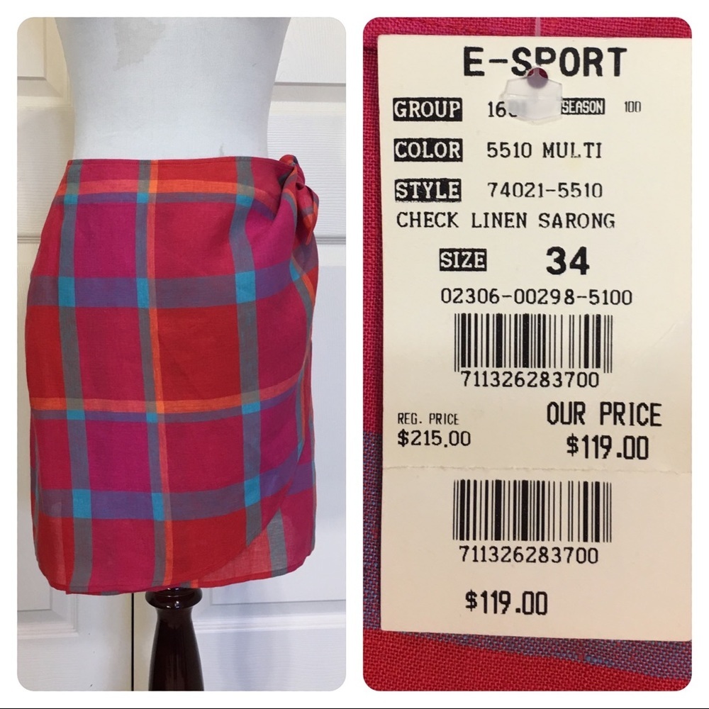 NWT! Escada Sport plaid wrap skirt